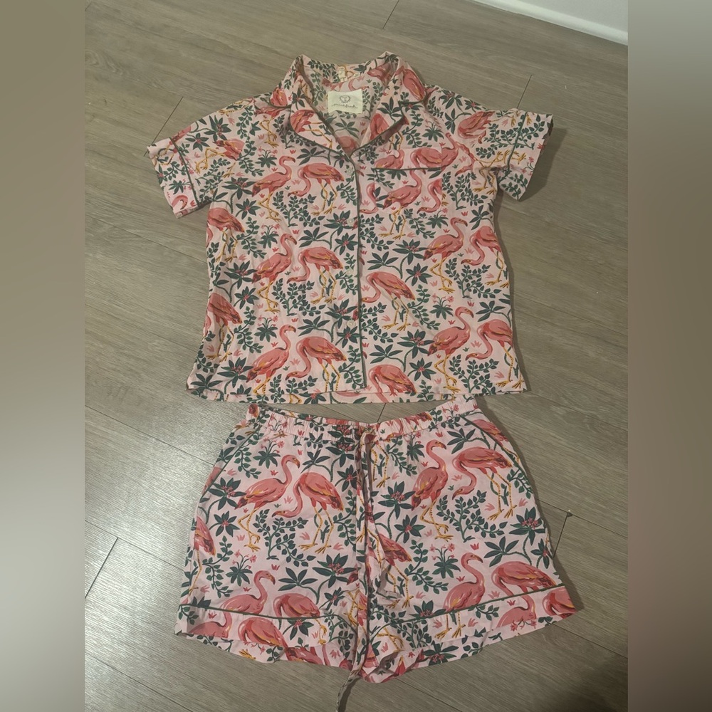 Printfresh Short Set - Flock of Flamingos in Rose
